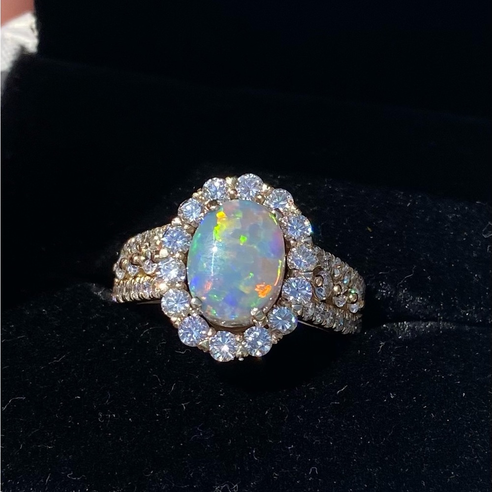 Australian Opal , Lightning Ridge Opal and Diamond Ring size 7.5